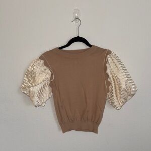 Elegant Tan Top with Textured Sleeves